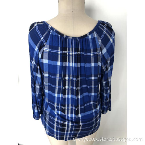 V-neck checked striped shirt